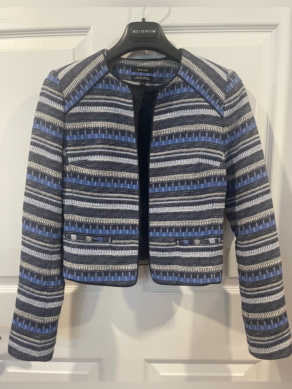 RW&CO Blue Striped Tweed Crop Jacket, Blazer size00